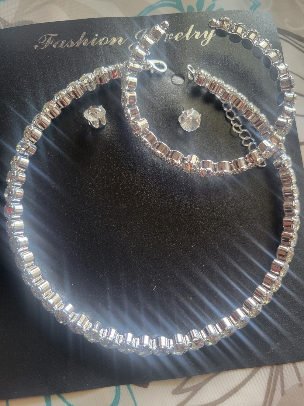 Fashion Jewelry Silver-Tone Crystal Necklace & Bracelet Set